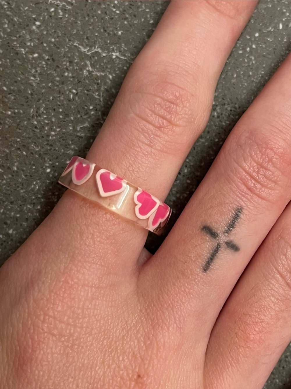 Old Navy Pink Heart Pattern Resin Ring